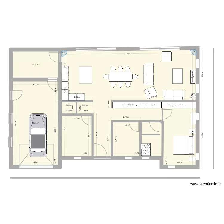 Plain pied  GN  MN 1. Plan de 3  et 169 m²