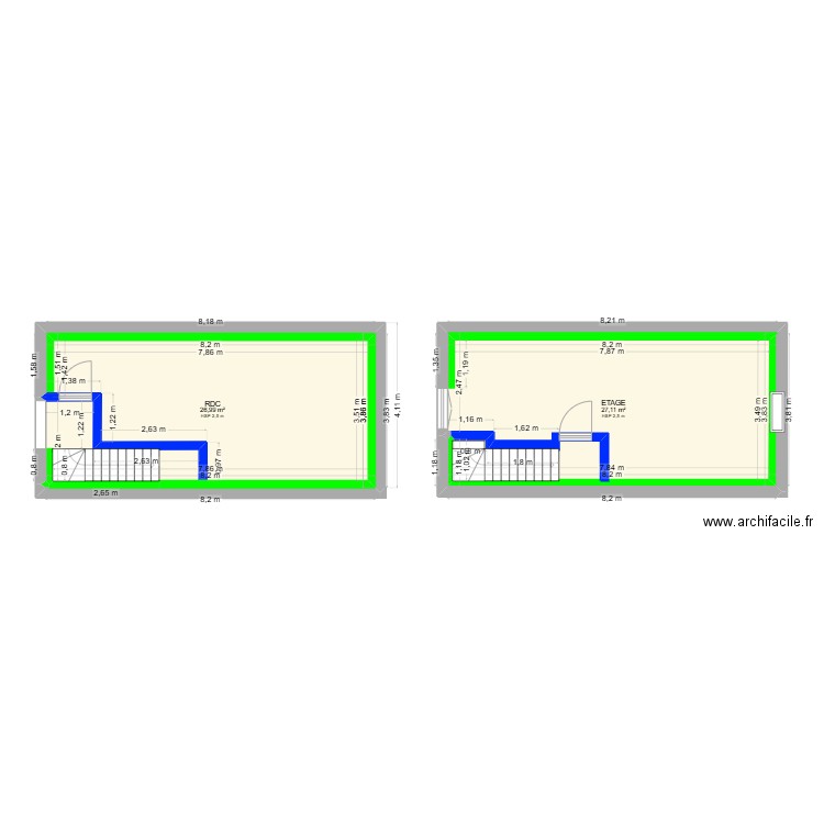 Chantier Mouroux Grange. Plan de 2 pièces et 54 m2