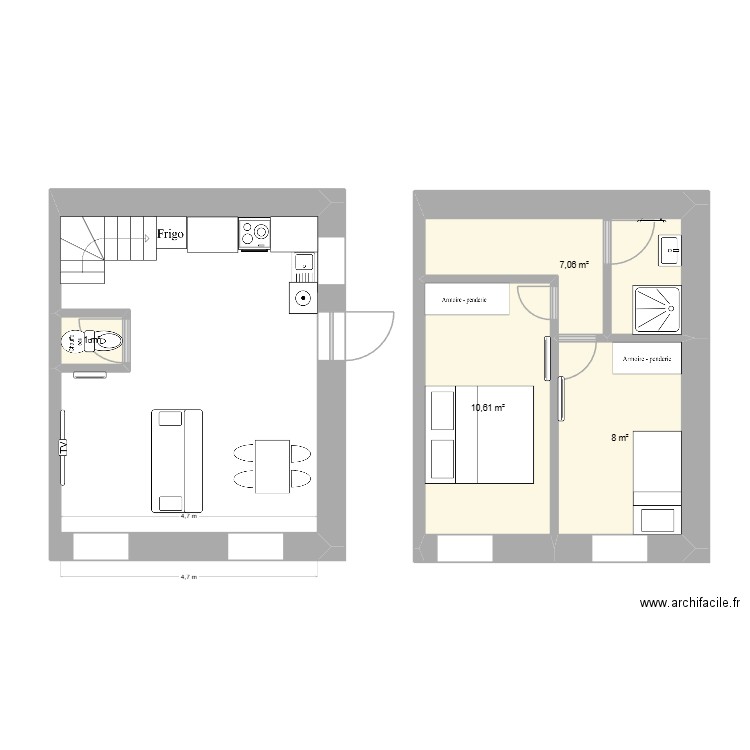 studio 1. Plan de 4 pièces et 27 m2