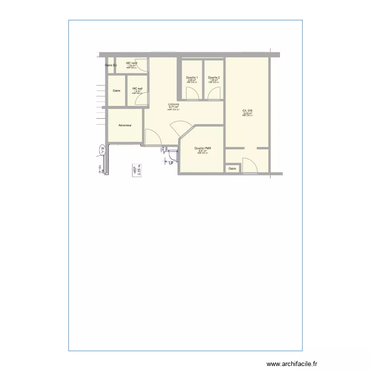Sanitaires 5° - Cotations. Plan de Sanitaires 5° - Cotations. Plan de