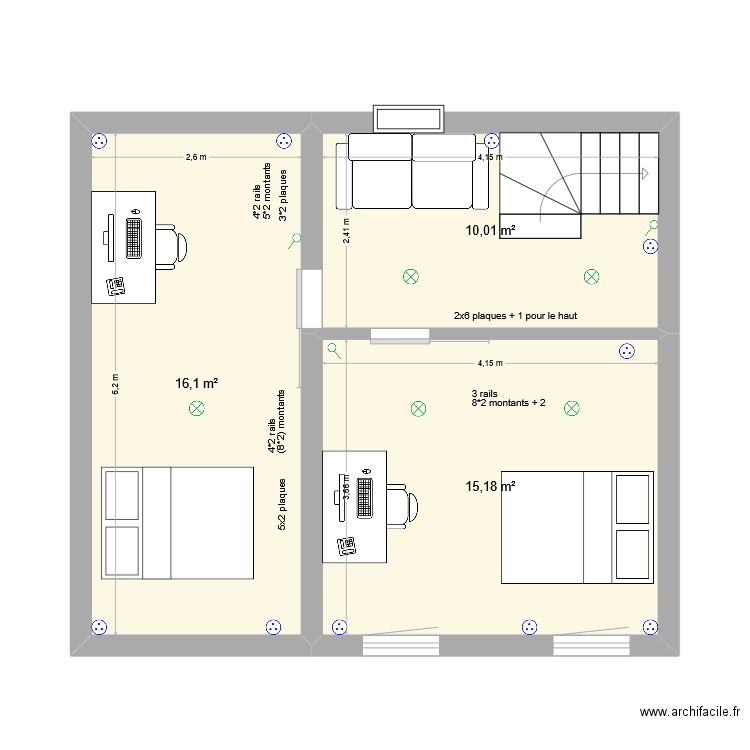 Chambre J&B. Plan de 3 pièces et 41 m2