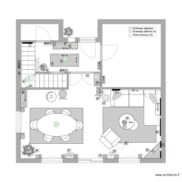 Caroline Ginglinger Noir et blanc. Plan de 2 pièces et 42 m2