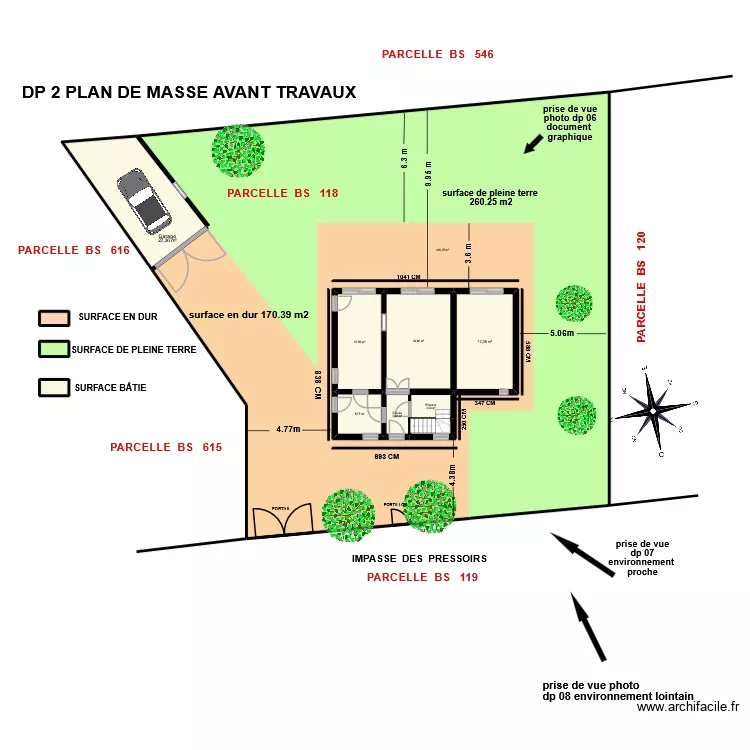 DP2 avant TRAVAUX piscine. Plan de 