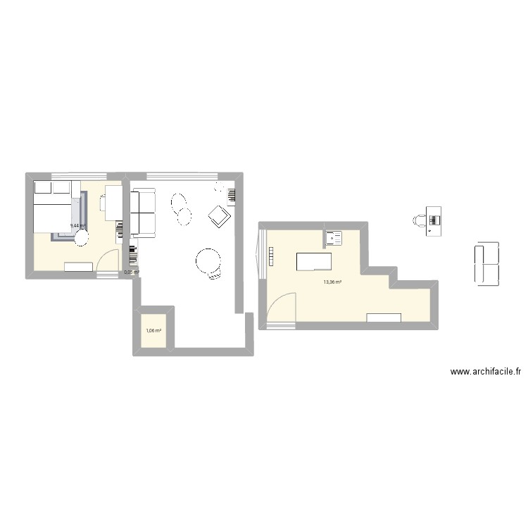 studio. Plan de 4 pièces et 24 m2