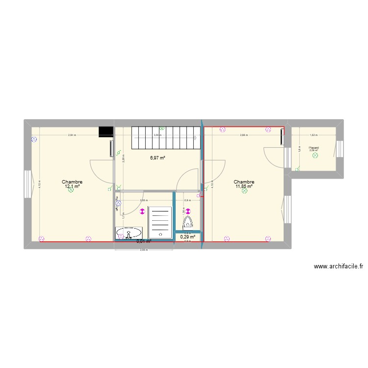 MIMET R+1. Plan de 8 pièces et 39 m2