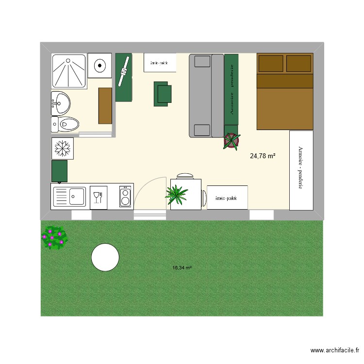 lepic . Plan de 1 pièce et 25 m2