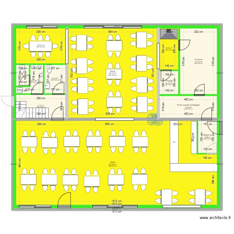 Projet Restaurant Galinié. Plan de 18 pièces et 212 m2