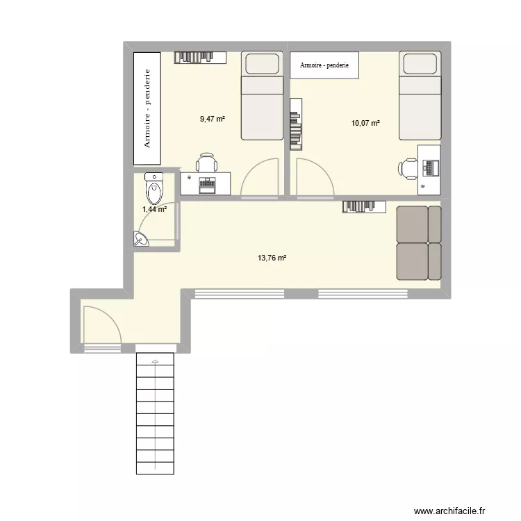 combles. Plan de 4 Pièces et 35 m²