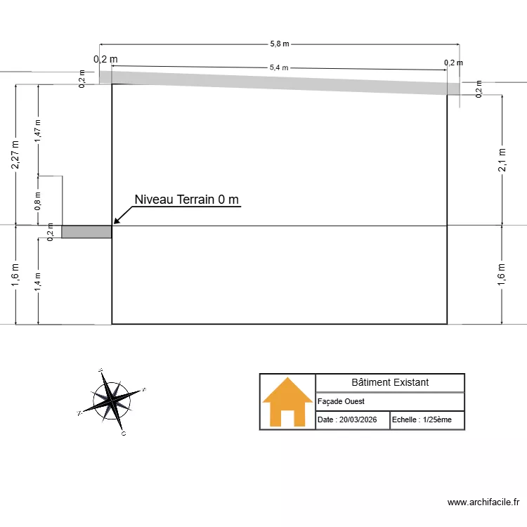 Bâtiment Existant Façade Ouest. Plan de Bâtiment Existant Façade Ouest. Plan de