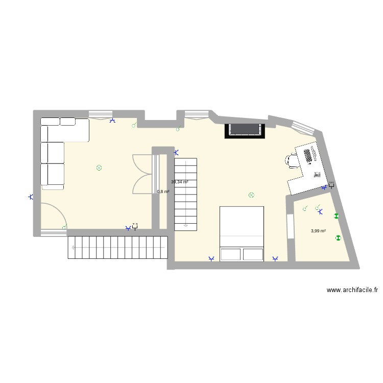 CHAMBRE NOE. Plan de 3 pièces et 44 m2