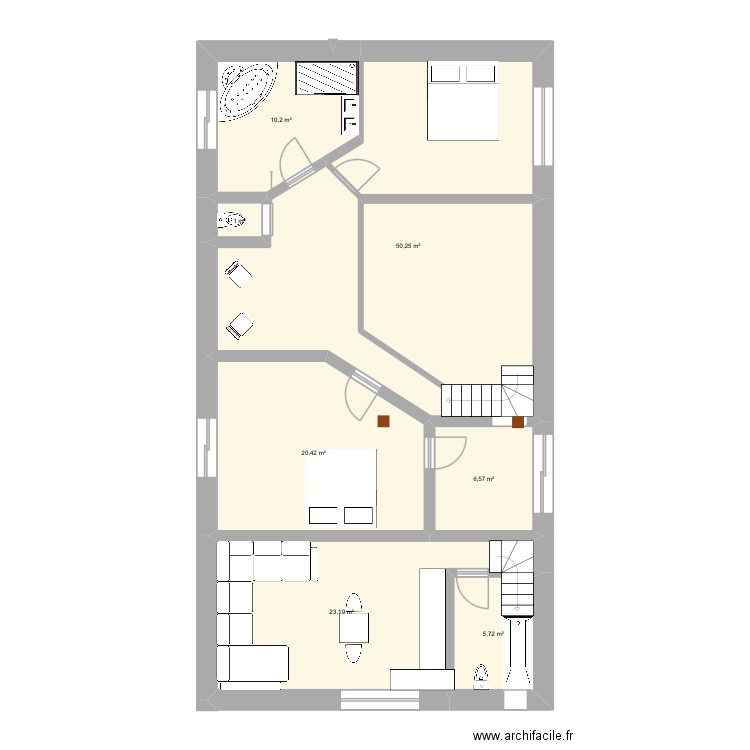 1er etage. Plan de 7 pièces et 117 m2