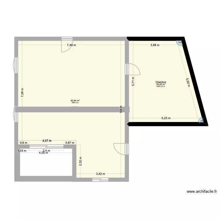 plan agrandissement. Plan de 2 Pièces et 88 m²