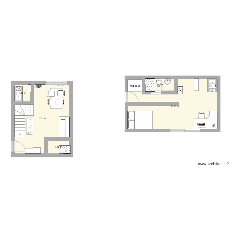 appart. Plan de 5 pièces et 45 m2
