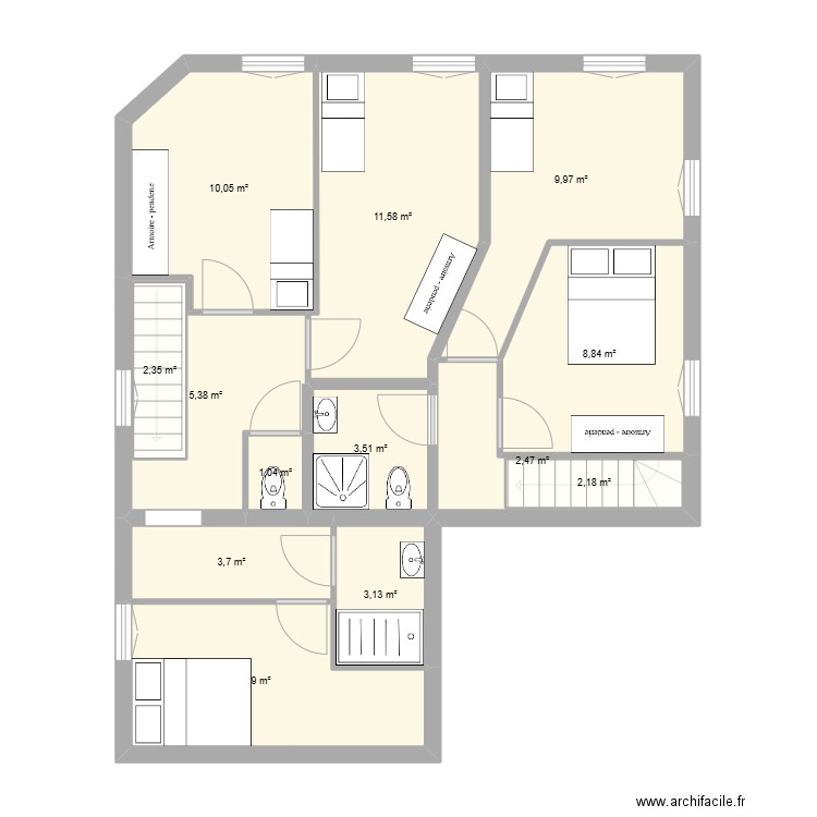 BOEN 2EME ETAGE. Plan de 18 pièces et 152 m2