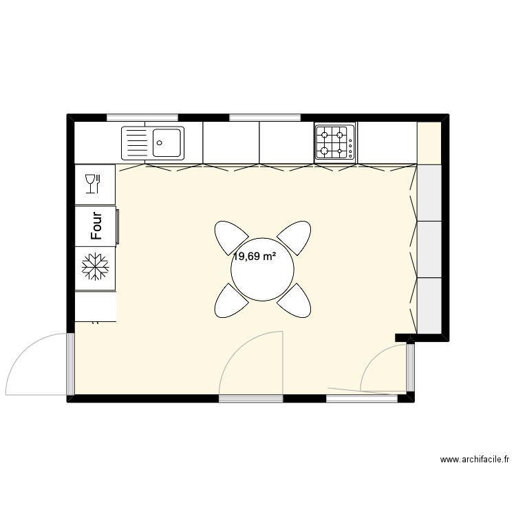 cuisine BATZ. Plan de 1 pièce et 20 m2