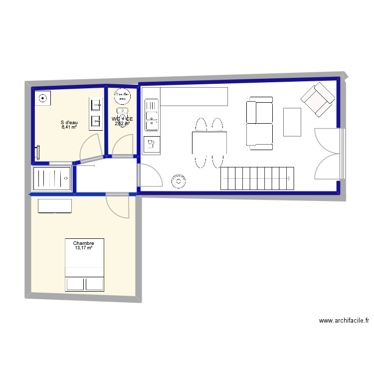 46 loc haut. Plan de 3 pièces et 22 m2