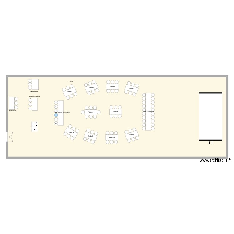 Plan mariage avec tables rectangle. Plan de 1 pièce et 364 m2