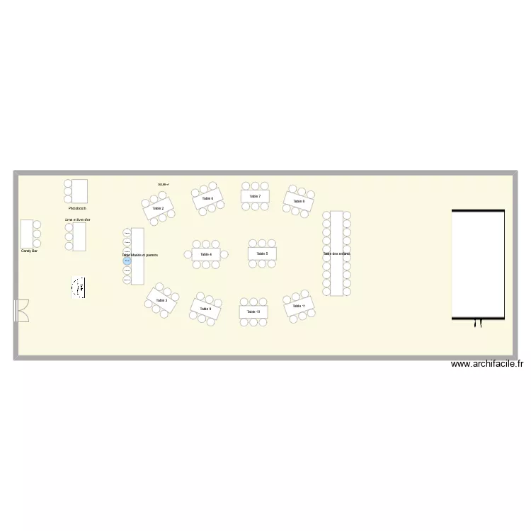 Plan mariage avec tables rectangle. Plan de 