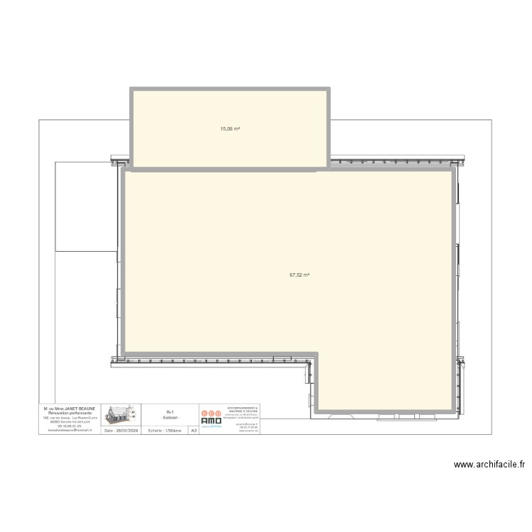 BEAUNE-JANET - RDC. Plan de 2 pièces et 83 m2