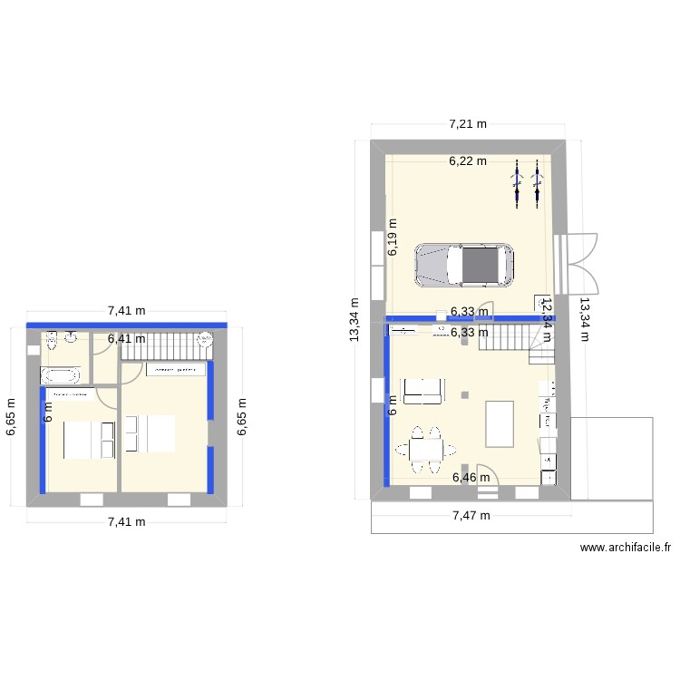 Oradour sur Vayres B. Plan de 2 pièces et 116 m2
