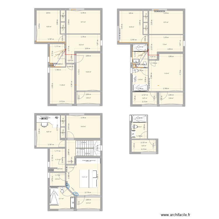 Planta alta. Plan de 34 pièces et 184 m2
