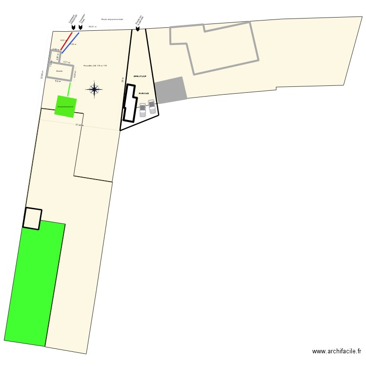 Plan de masse pour la DPT. Plan de 5 pièces et 105 m2