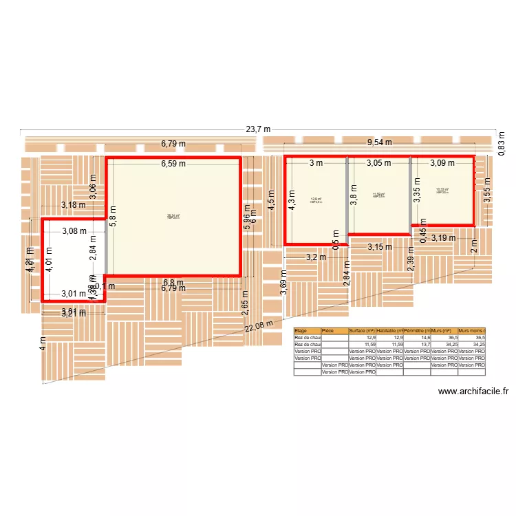 DECK ET MUR cotations. Plan de 4 et 73 m² DECK ET MUR cotations. Plan de 4 et 73 m²