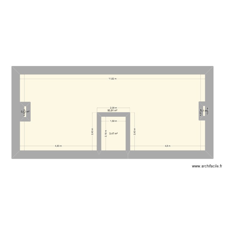 Diusse grenier. Plan de 4 pièces et 56 m2