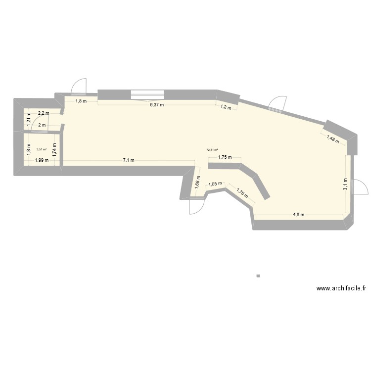 los quintos. Plan de 2 pièces et 76 m2
