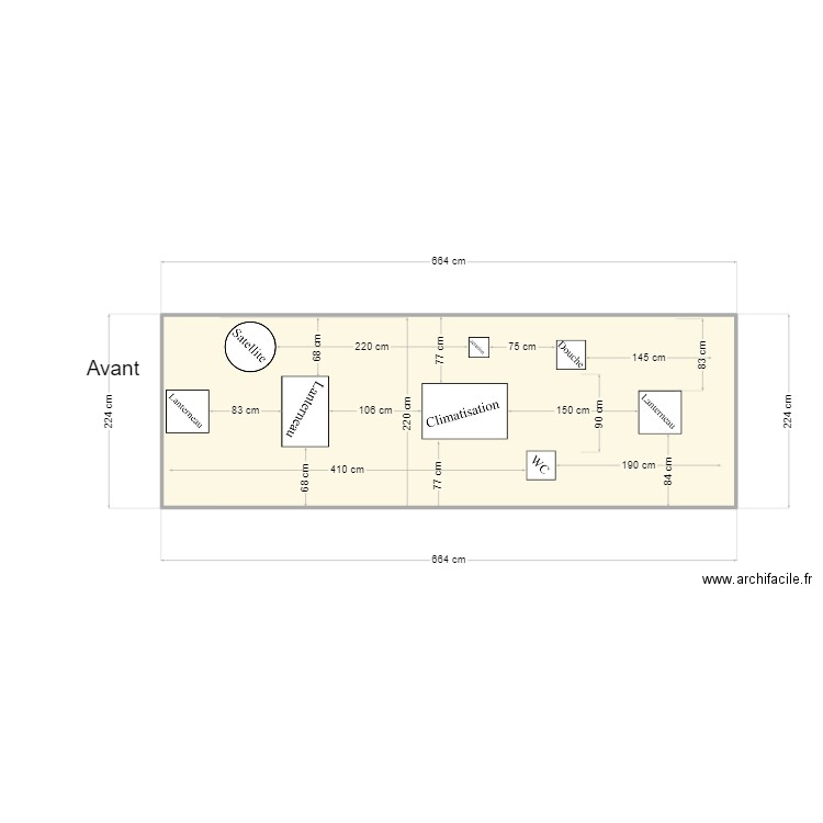 Camping Car. Plan de 1 pièce et 15 m2