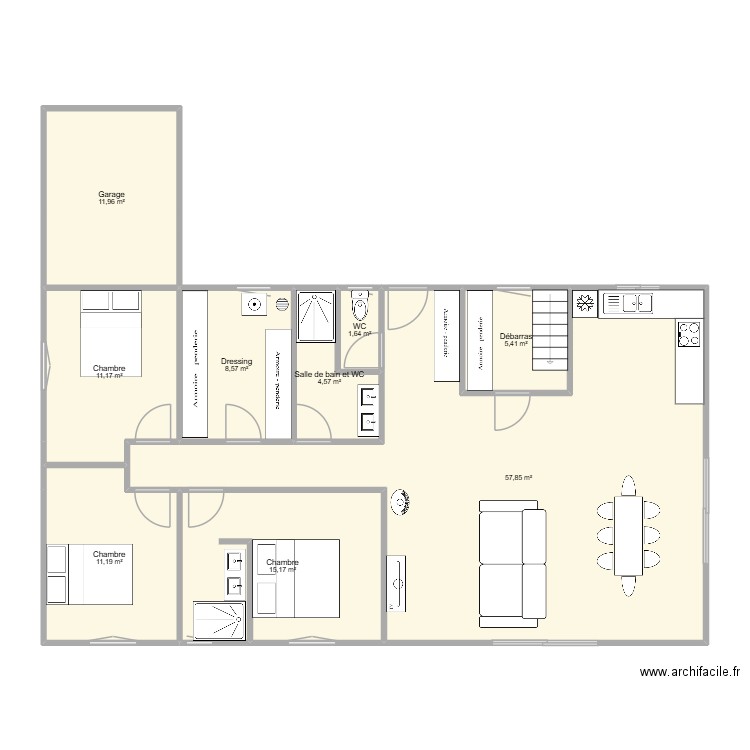 nouveau. Plan de 9 pièces et 128 m2