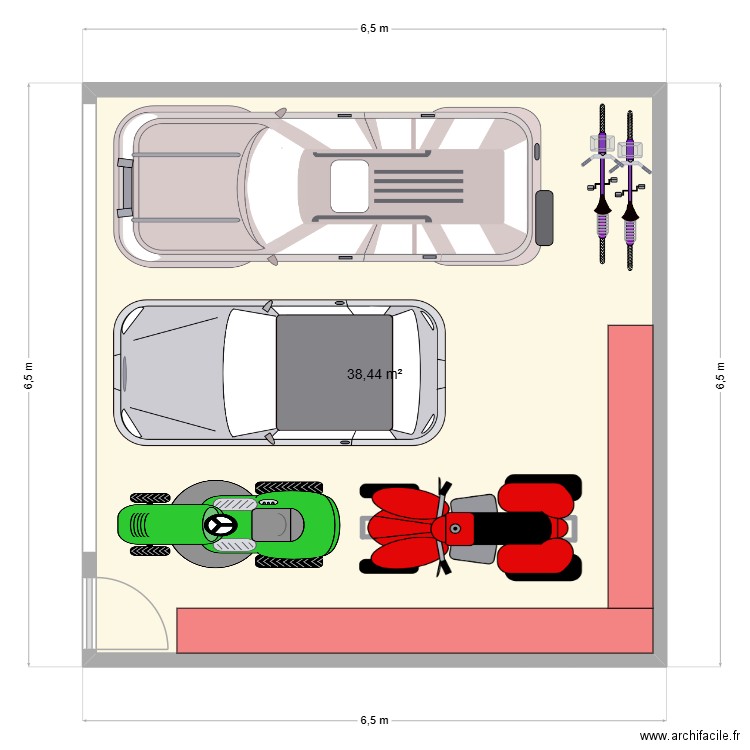 garage emménagé. Plan de 1 pièce et 38 m2