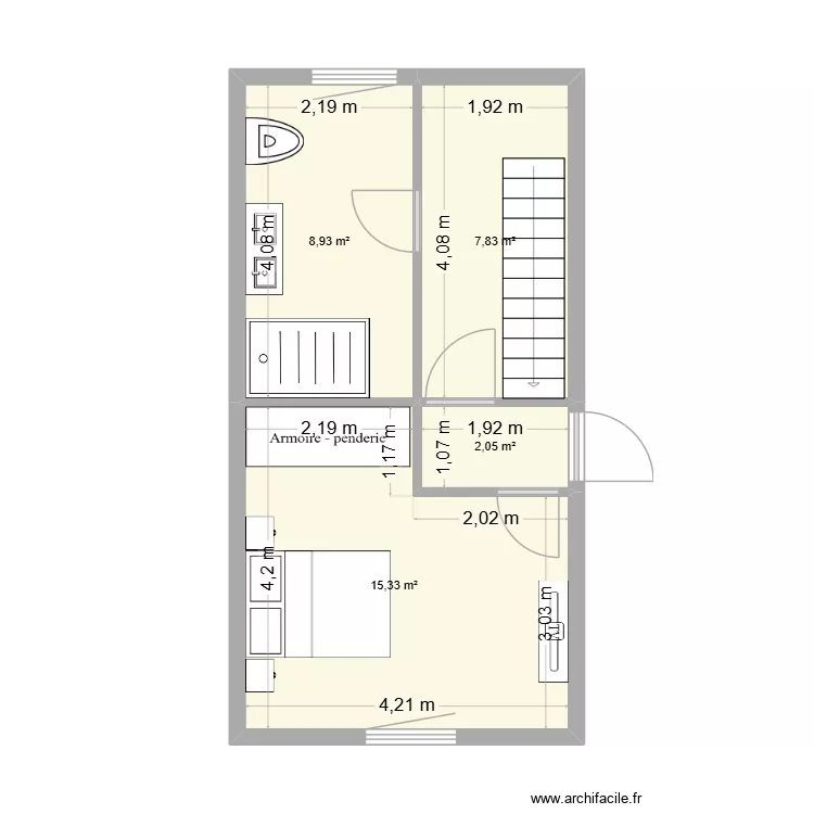 Haut apr&egrave;s travaux Crusnes. Plan de 4  et 34 m²
