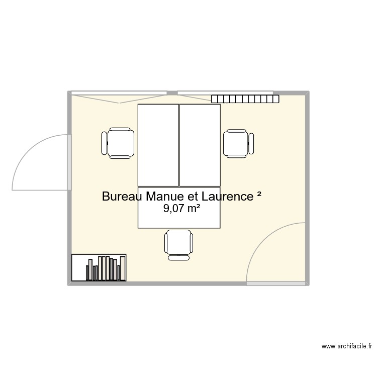 Bureau M et L². Plan de 1 pièce et 9 m2