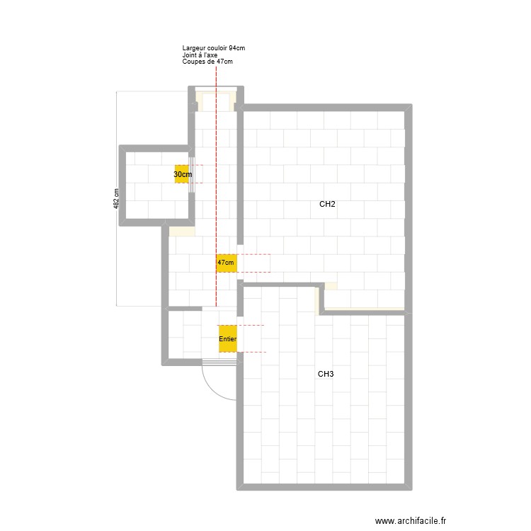 Couloir . Plan de 4 pièces et 39 m2