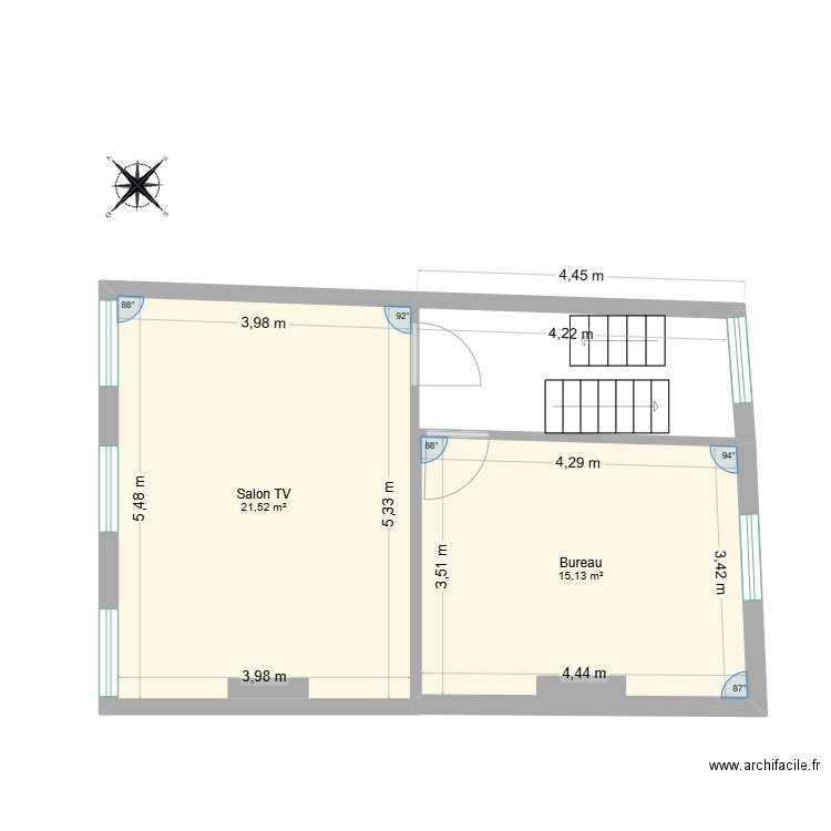 1er étage. Plan de 2 pièces et 37 m2