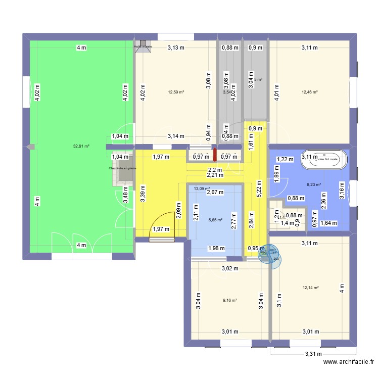 Maison. Plan de 13 pièces et 115 m2