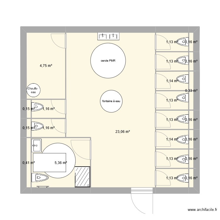 sanitaire fourragere. Plan de 23 pièces et 47 m2