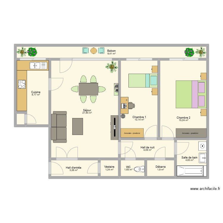 Bois Saint Jean 4/84. Plan de 12 pièces et 90 m2