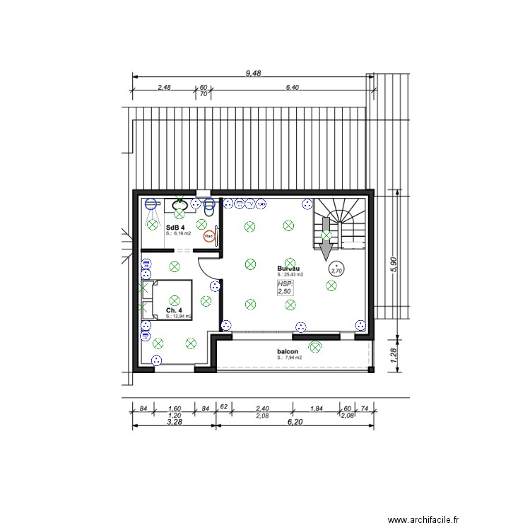 électricité étage. Plan de 0 pièce et 0 m2