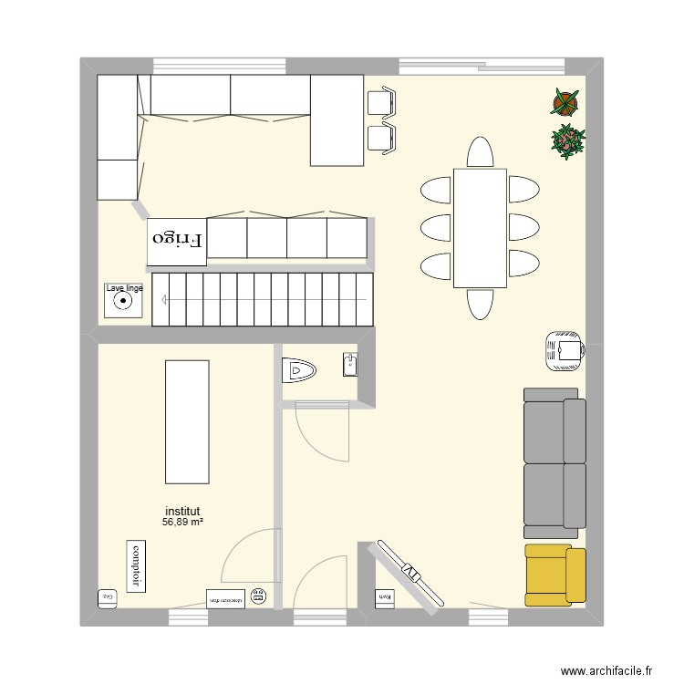 maison après travaux. Plan de 1 pièce et 57 m2