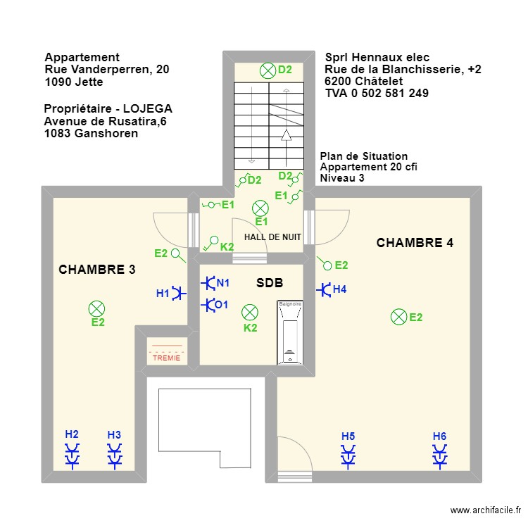 Plan de situation appartement 20 cfi niveau 3. Plan de 5 pièces et 55 m2