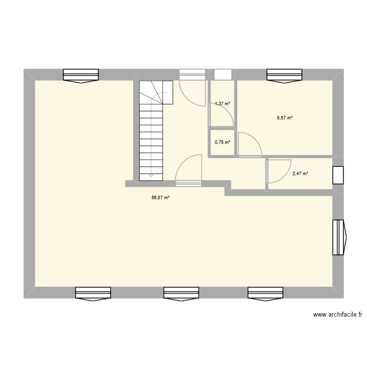 Peupliers. Plan de 5 pièces et 70 m2