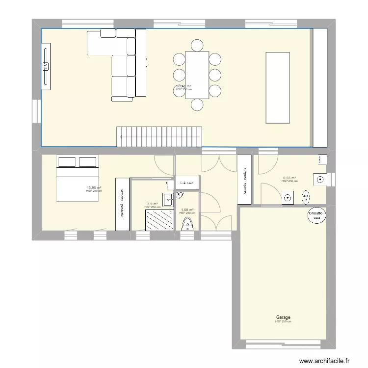 Maison Warlaing - Salon de coiffure - Existant. Plan de 