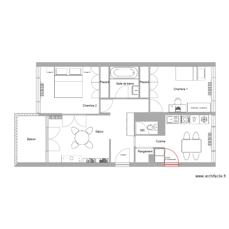 Legal meublé. Plan de 13 pièces et 68 m2