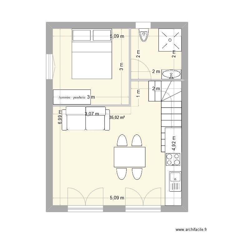 Extension SIMOENS. Plan de 1 pièce et 35 m2