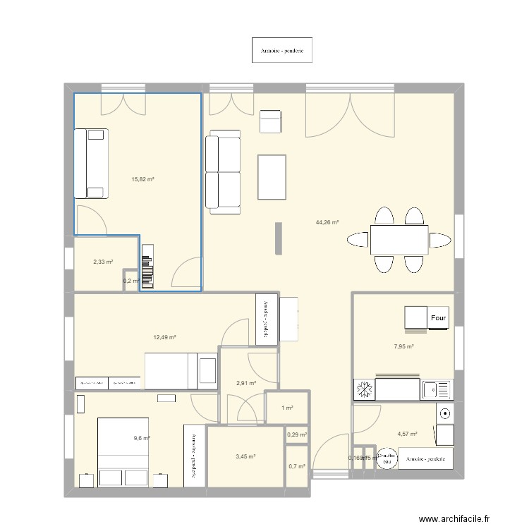 BM65 aménagé Pierre. Plan de 15 pièces et 106 m2