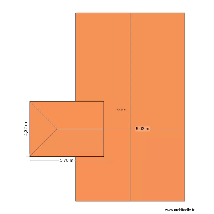 toiture  veranda. Plan de 1 pièce et 127 m²