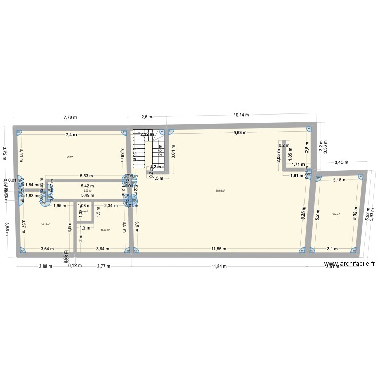 PROJET 2. Plan de 7 pièces et 174 m2