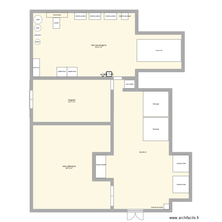ma boulangerie. Plan de 4 pièces et 198 m2